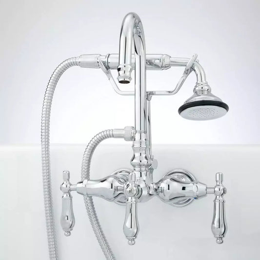 Signature Hardware - Gooseneck Tub-Wall-Mount Faucet & Hand Shower - Chrome