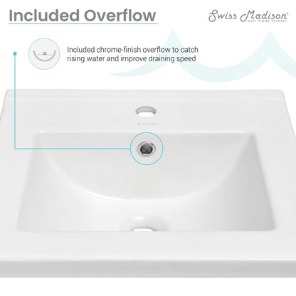 Swiss Madison SM-BV18S - 18" Ceramic Square Vanity Sink Top, White
