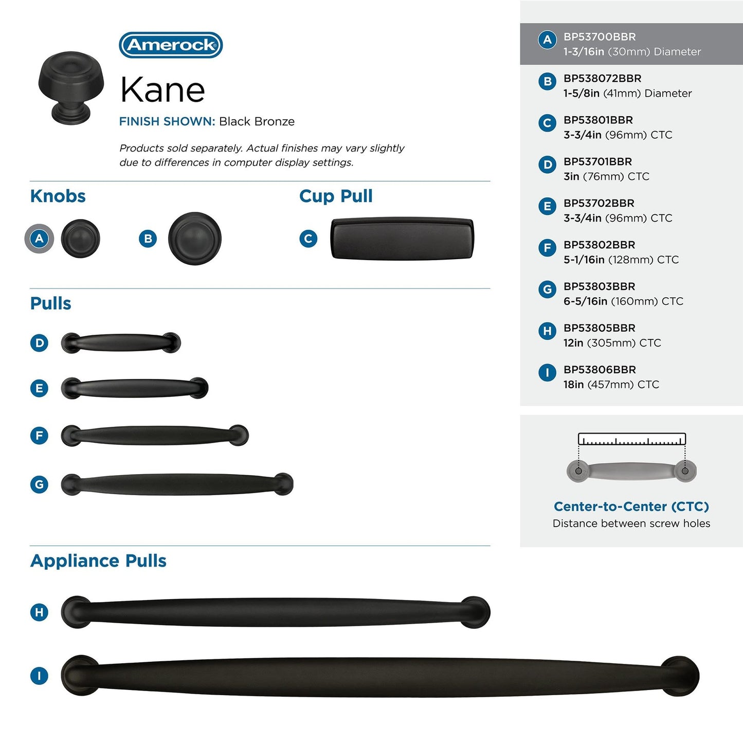 Amerock BP53700BBR Kane Cabinet Knob Black Bronze 1-3/16" Diameter