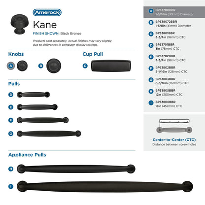 Amerock BP53700BBR Kane Cabinet Knob Black Bronze 1-3/16" Diameter