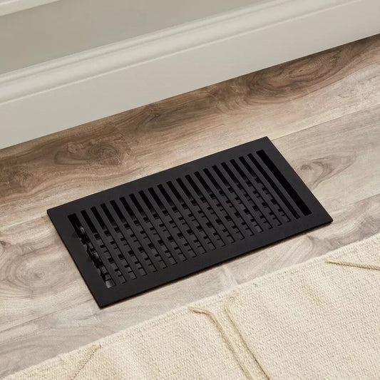 Signature HW-Modern Cast Iron Floor Register w/wall clips-2-1/4"x12"-Black Powd