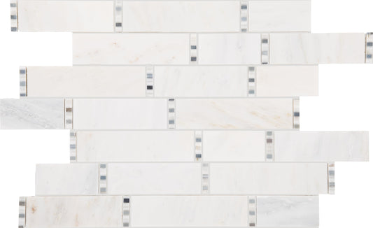 TileHQ Random Linear Mosaic in First Snow Elegance with Polished Finish