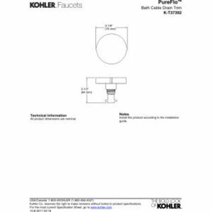 KOHLER PUREFLO™ BATH DRAIN TRIM - CONTEMP ROT - Vibrant Polished Nickel