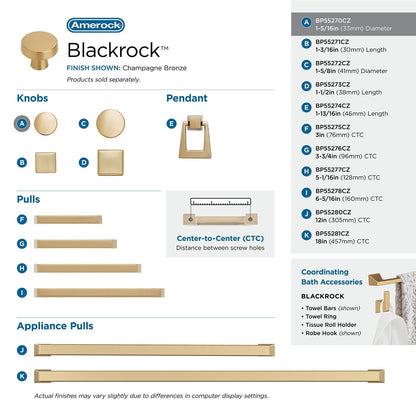 Amerock BP55270CZ Blackrock Cabinet Knob Champagne Bronze 1-5/16 in