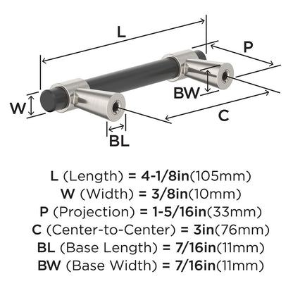 Amerock BP37385FBG10 Mergence 3" C2C Cabinet Pull Matte Black/Satin Nickel