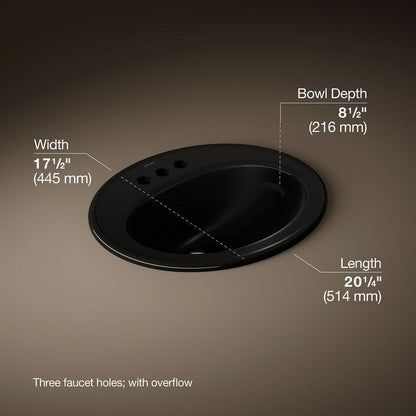 KOHLER K-2196-4-7 Pennington Self-Rimming Bathroom Sink, Black Black
