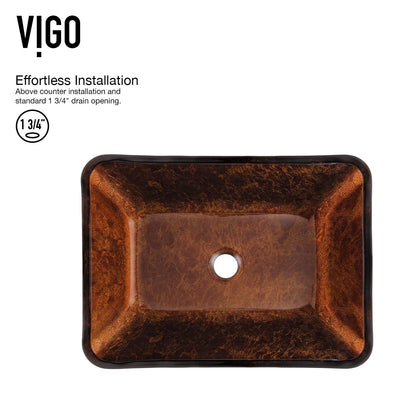 VIGO VG07089 Donatello 18"x13"x4" Over Counter Glass Vessel Sink Reddish Brown