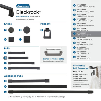 Amerock BP55276BBR Blackrock Cabinet Pull Black Bronze 3-3/4" Center to Center