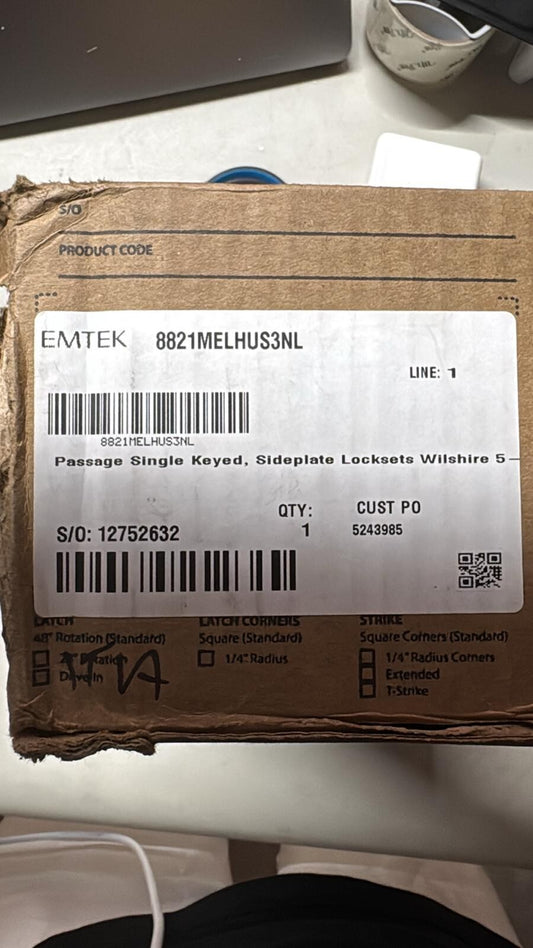 Emtek 8821MELHUS3NL Wilshire 5-1/2" C2C Keyed Single Cylinder Polished Brass