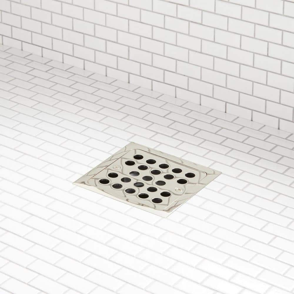 SH608PN Menlo 2"/3" PVC Drain w/Square Polished Nickel Tile-In Strainer