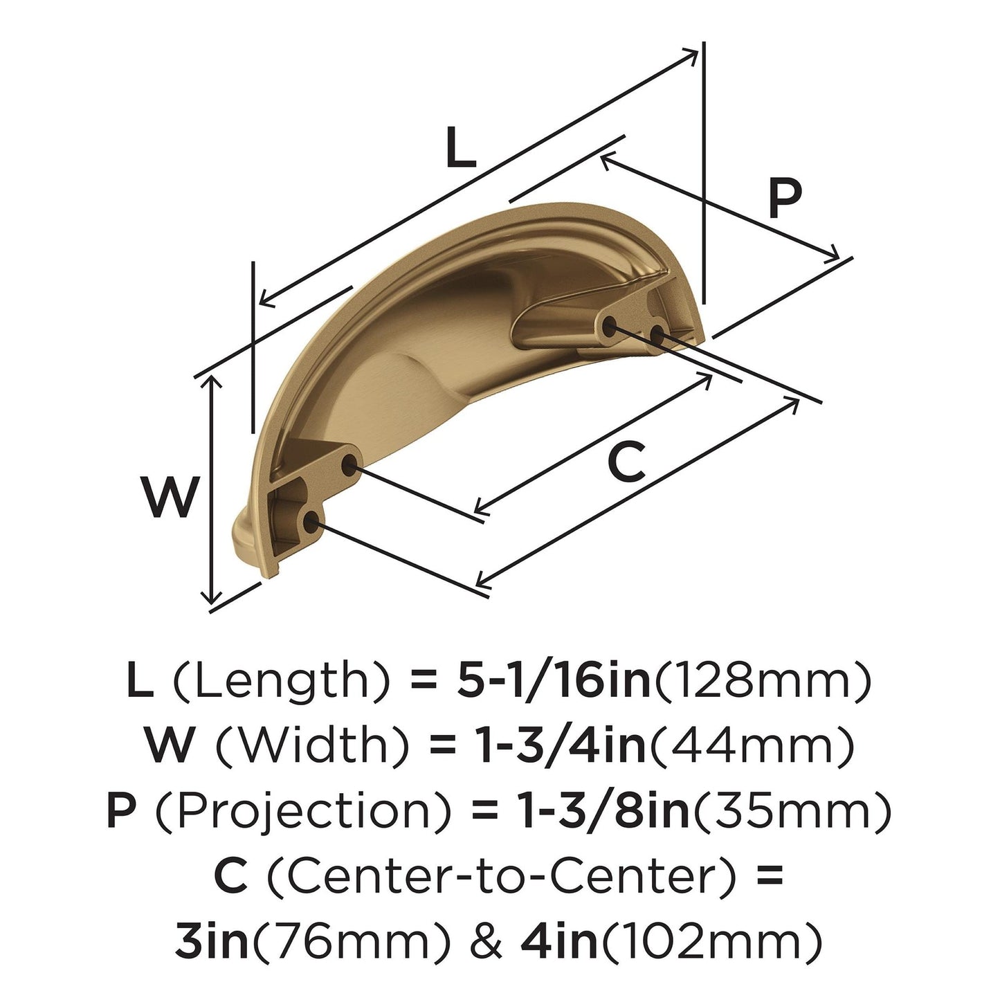 Amerock BP36640CZ Ashby Cabinet Cup Pull Champagne Bronze 3"&4" C2C Drawer Pull