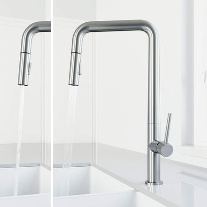 VIGO VG02013ST Parsons 18'' Single Handle Pull-Down Kitchen Faucet Stain-Steel