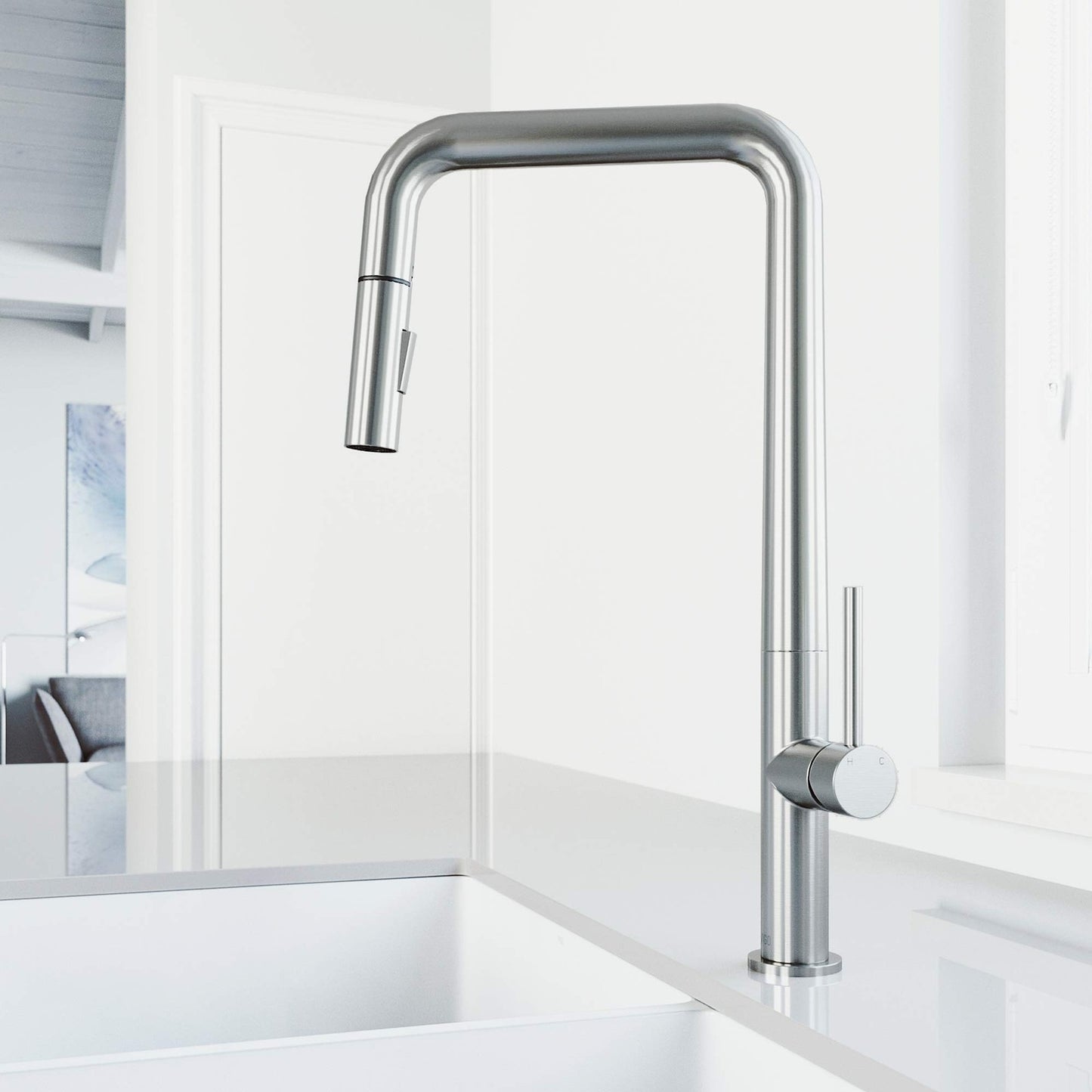 VIGO VG02013ST Parsons 18'' Single Handle Pull-Down Kitchen Faucet Stain-Steel