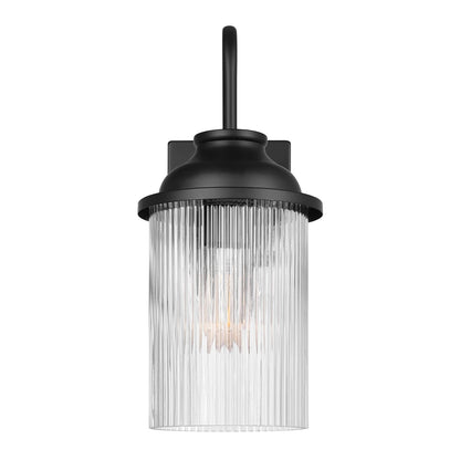 GLOBE 91005237 - 1-Light Outdoor Wall Sconce, Matte Black, Ribbed Glass Shade