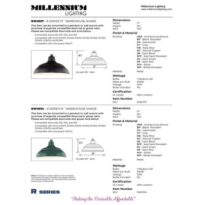 Millennium RWHS17-SB One Light Warehouse Shade, Black
