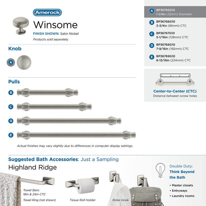 Amerock Cabinet Knob Satin Nickel 1-1/4" Diameter Winsome BP36765G10