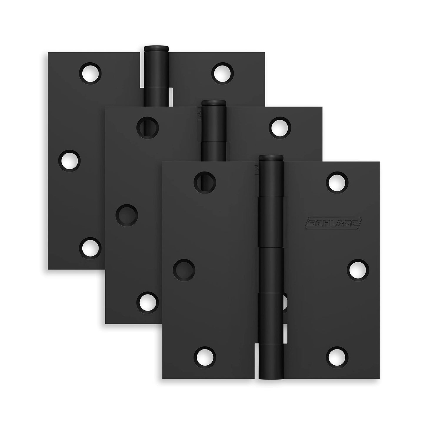 Schlage S3P1010F-RP-622 3.5" Door Hinge w/Square Corner - Matte Black (3-Pack)