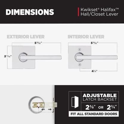 Kwikset 720HFLSQT26 Halifax Passage Door Handle Lever Reversible Polished Chrome
