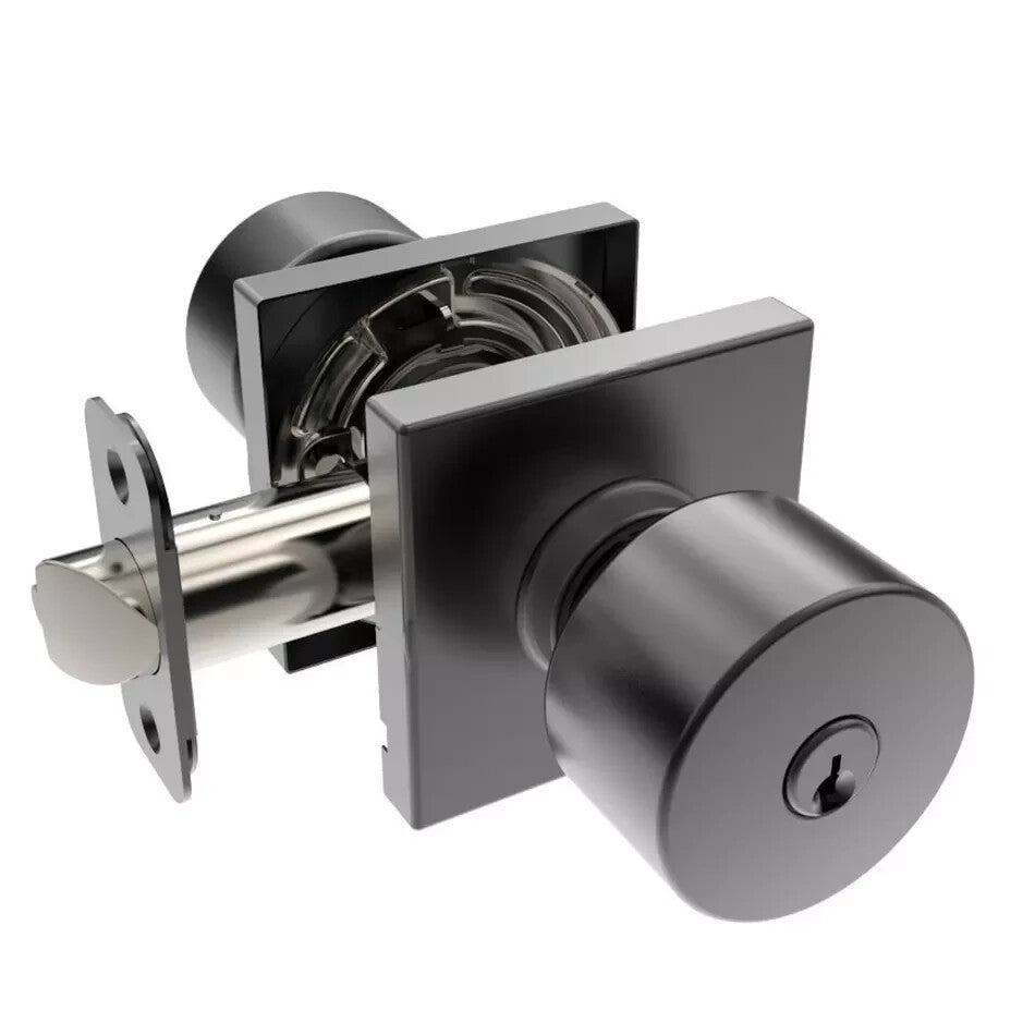 Signature Hardware-Adriot Entrance Set-Square Rosette-Knob Handle-Matte Black
