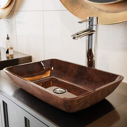 VIGO VG07089 Donatello 18"x13"x4" Over Counter Glass Vessel Sink Reddish Brown