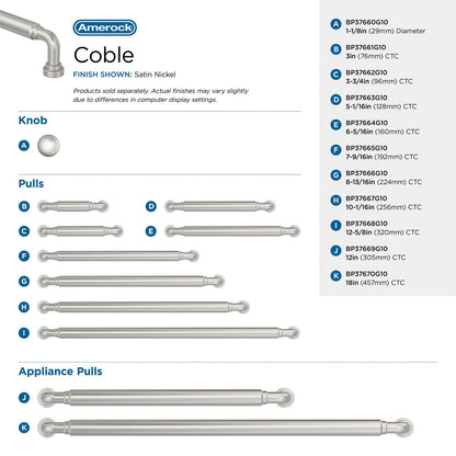 Amerock Coble 12 inch Center-to-Center Satin Nickel Appliance Pull, BP37669G10