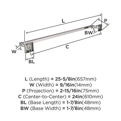 Amerock Appoint Polished Nickel 24 inch (610mm) Towel Bar, BH36074PN