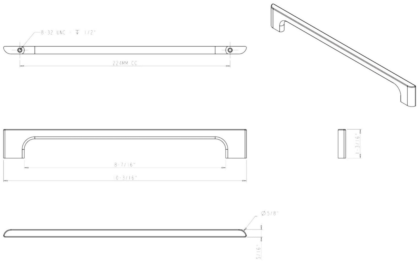 Jeffrey Alexander 286-224SN Leyton Cabinet Pull 8-13/16" C2C, Satin Nickel