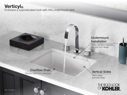 KOHLER 2882-0 Verticyl Rectangular Undermount Bathroom Sink, 19 3/4", White