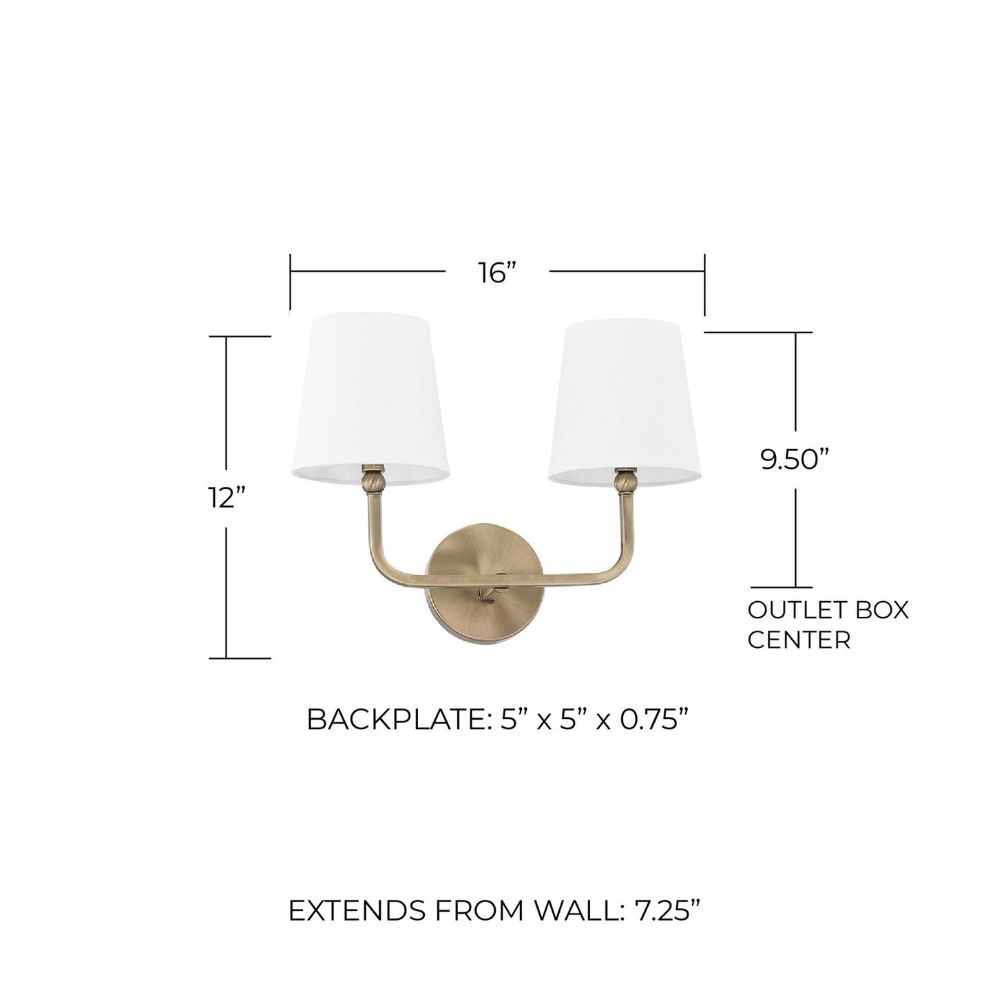 Capital Lighting 119321AD-674 Dawson White Fabric Shade Bath Vanity Aged Brass
