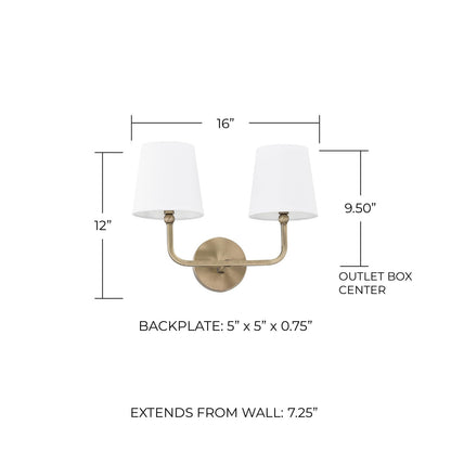 Capital Lighting 119321AD-674 Dawson White Fabric Shade Bath Vanity Aged Brass