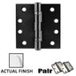 4" X EMTEK-4" Square Steel Heavy Duty Ball Bearing Hinge-Polished Chrome (Pair)