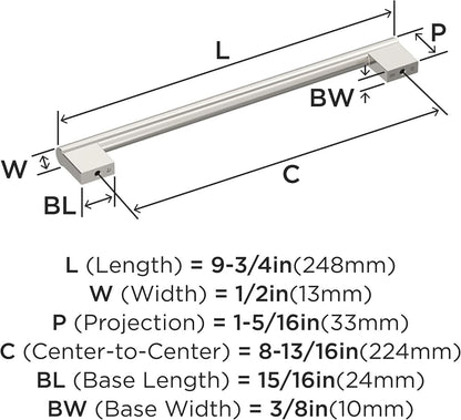 Amerock BP36915PN Versa 8-13/16" C2C Polished Nickel Cabinet Pull