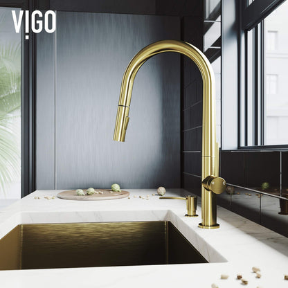 VIGO Greenwich 18'' H Single Handle Pull-Down Sprayer Set with Soap Dispenser