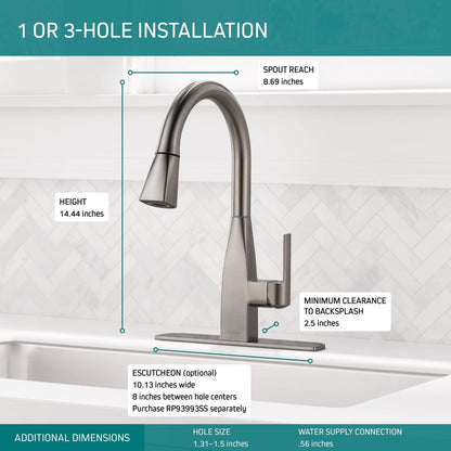 Peerless Xander Single-Handle Kitchen Faucet Pull Down Sprayer P7919LF-SS