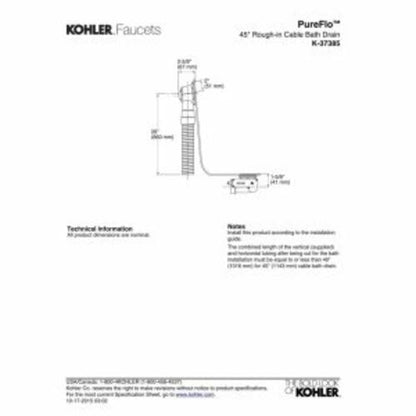 KOHLER 37385-NA PUREFLO™ BATH DRAIN PVC 45" W/O TUBE
