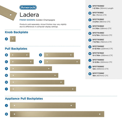 Amerock BP37770BBZ Ladera 18" C2C Rectangle Golden Champagne Pull Backplate