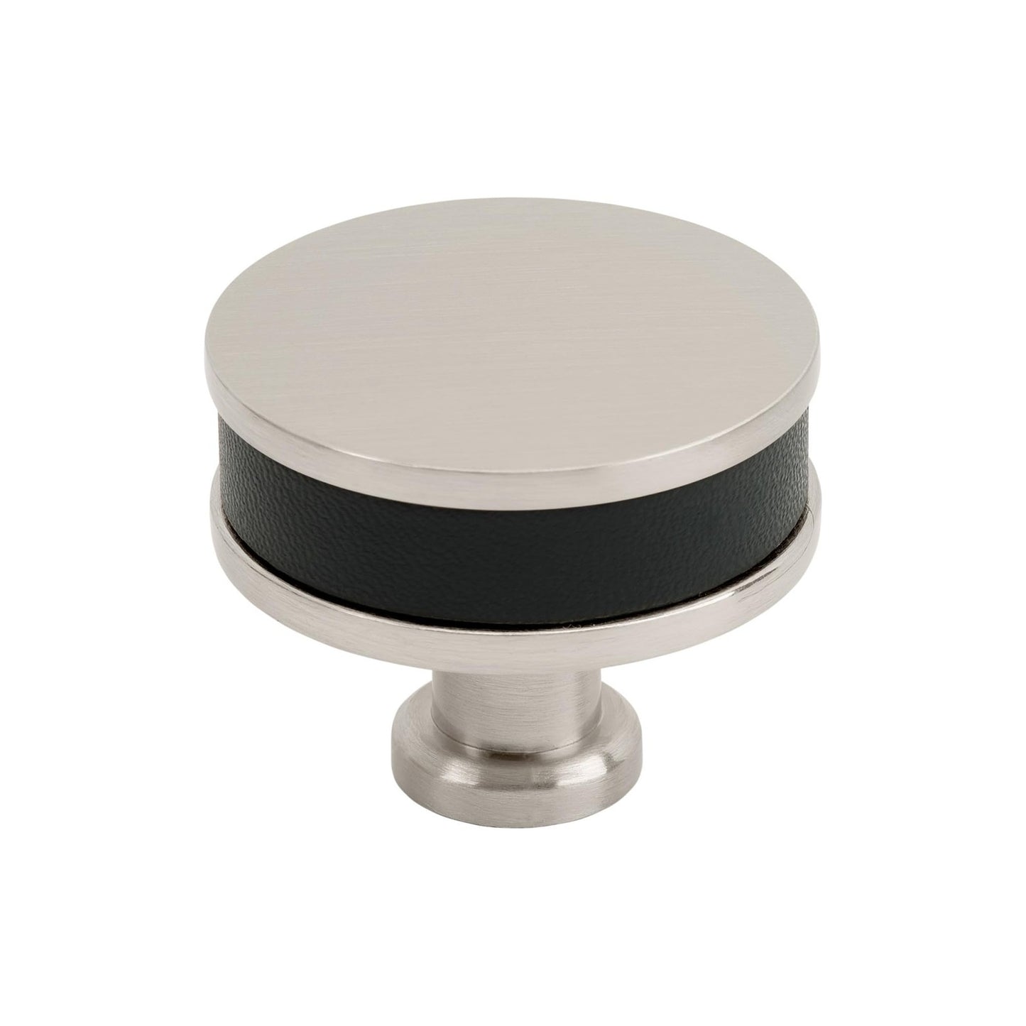 Signature Hardware 489565 Lazzara 1-1/2" Black Leather Mushroom Knob-SatinNickel