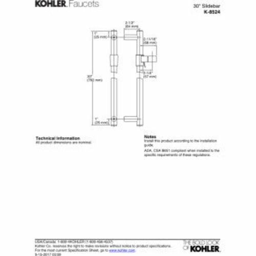 KOHLER 30" Adjustable slidebar, shower slidebar, handshower slidebar