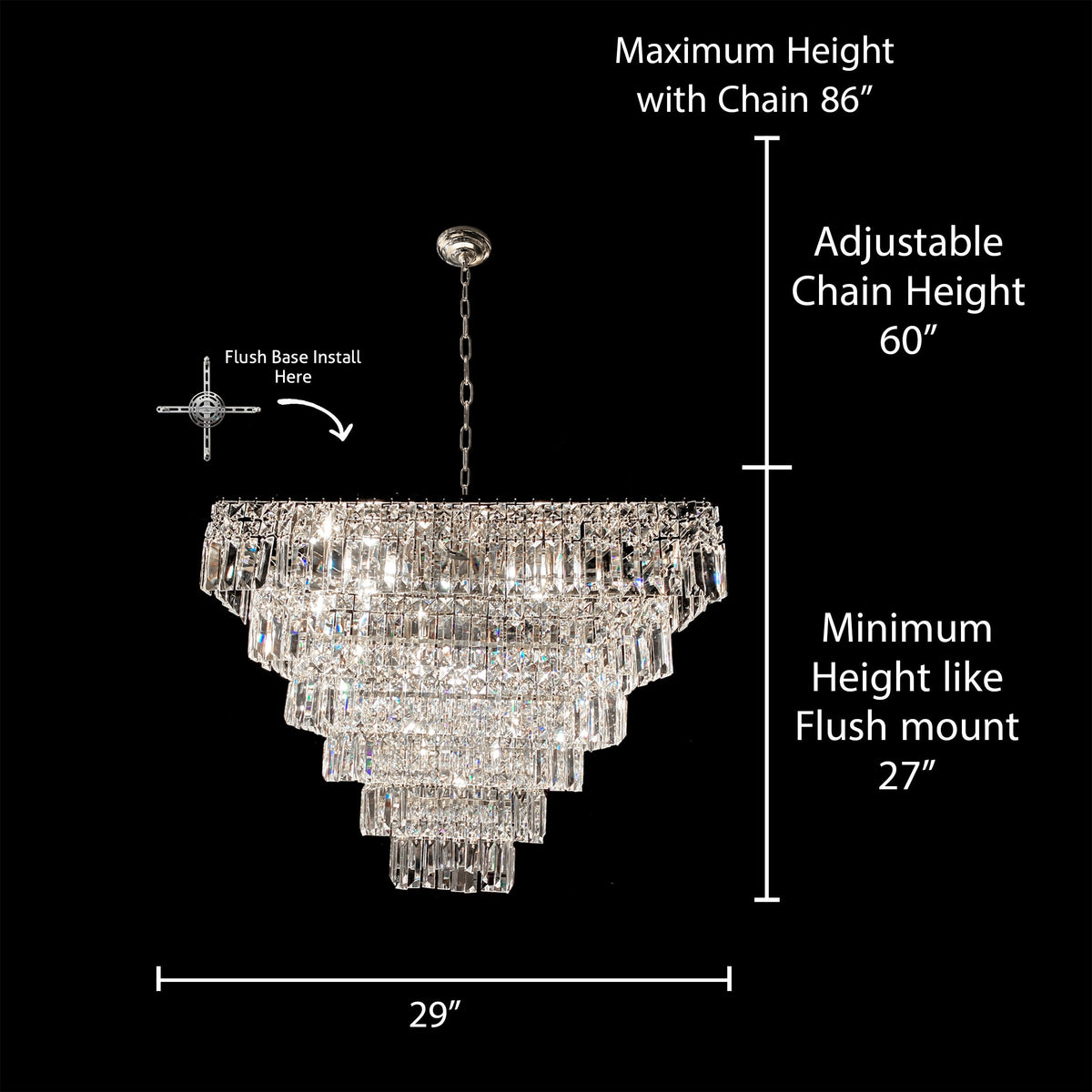 Tiered Square Crystal Chandelier Chrome 29" - view 5