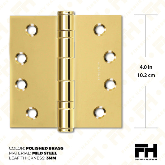 Polished Gold 4x4" NRP Steel Ball Bearing Hinge - Residential Door Hinge - 2 Pack - view 2