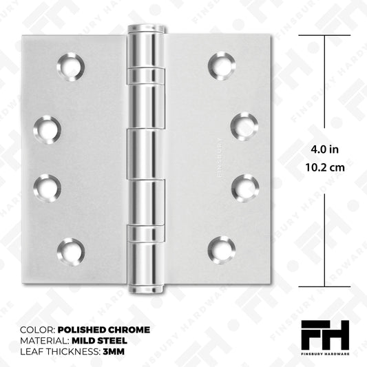 Polished Silver 4x4" NRP Steel Ball Bearing Hinge - Residential Door Hinge - 2 Pack - view 2