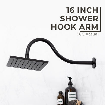 16 in. High-Arc Hook Shower Head Extension Arm (Black Finish) - view 3
