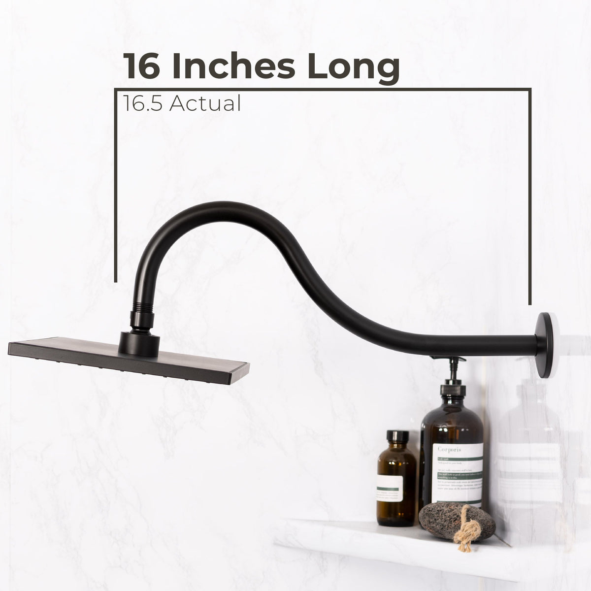 16 in. High-Arc Hook Shower Head Extension Arm (Black Finish) - view 2