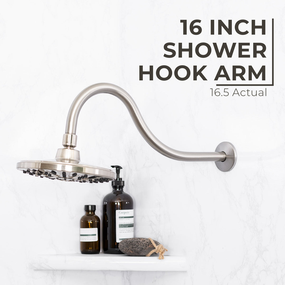 16 in. High-Arc Hook Shower Head Extension Arm (Brushed Nickel Finish) - view 5