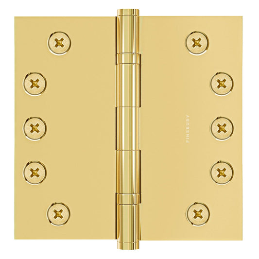 5x5 Inch Solid Brass Ball Bearing Door Hinge - Non Lacquered Polished Brass