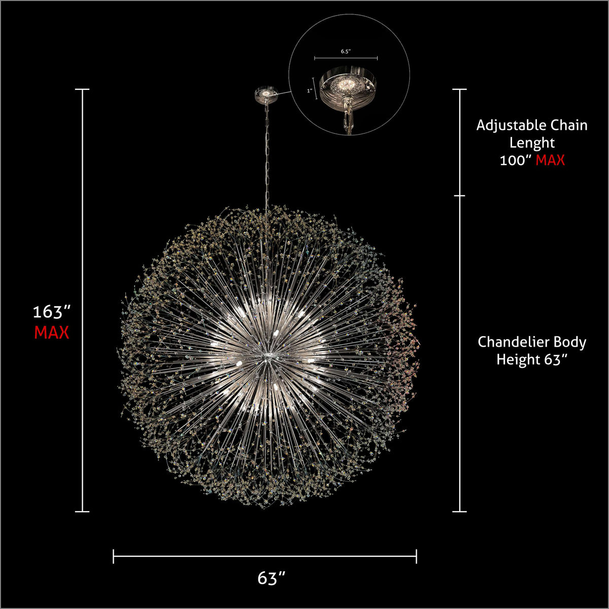 Luxe Starburst Chrome Crystal Chandelier 63" - view 6