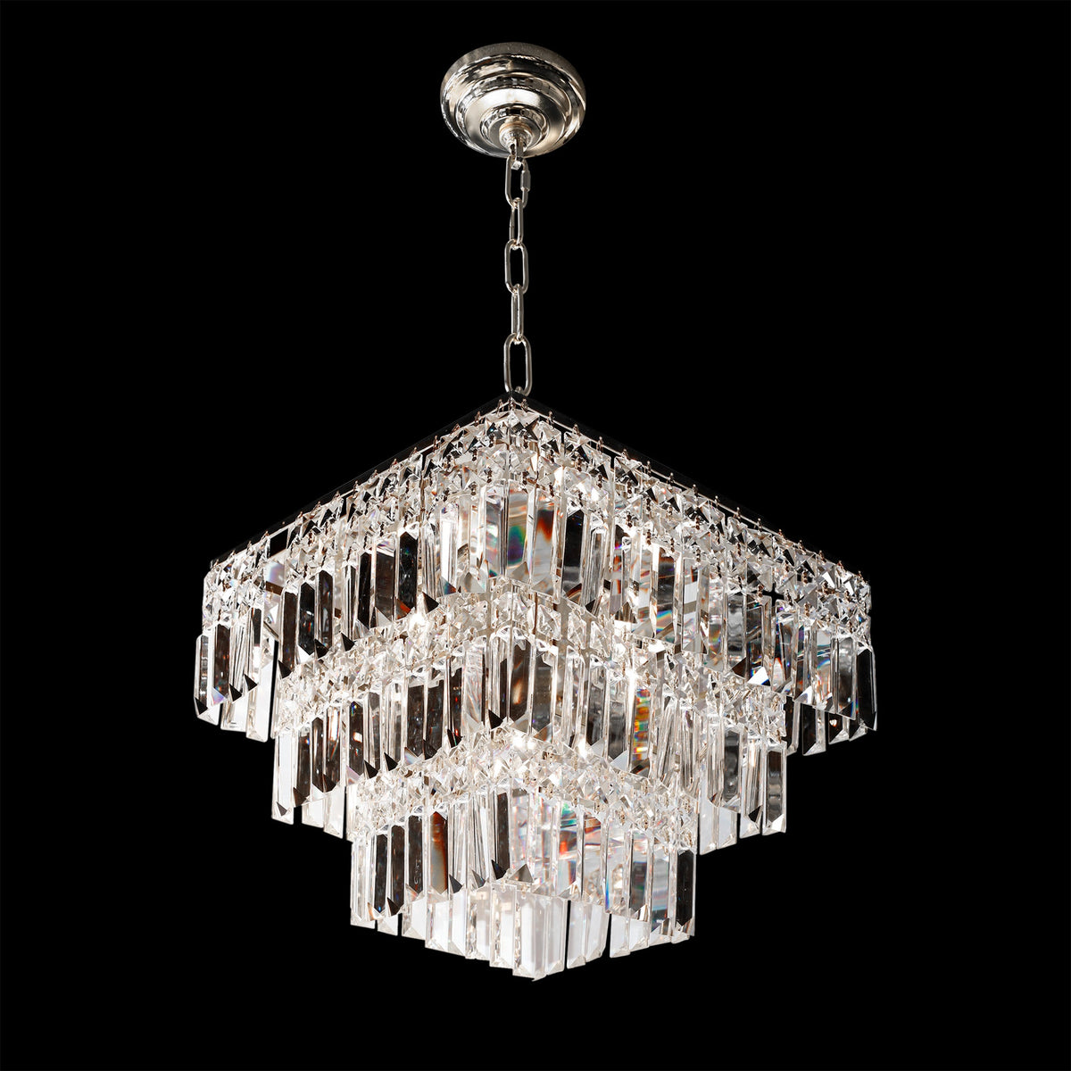 Tiered Square Crystal Chandelier Chrome 16”