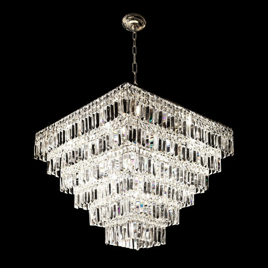 Tiered Square Crystal Chandelier Chrome 29"
