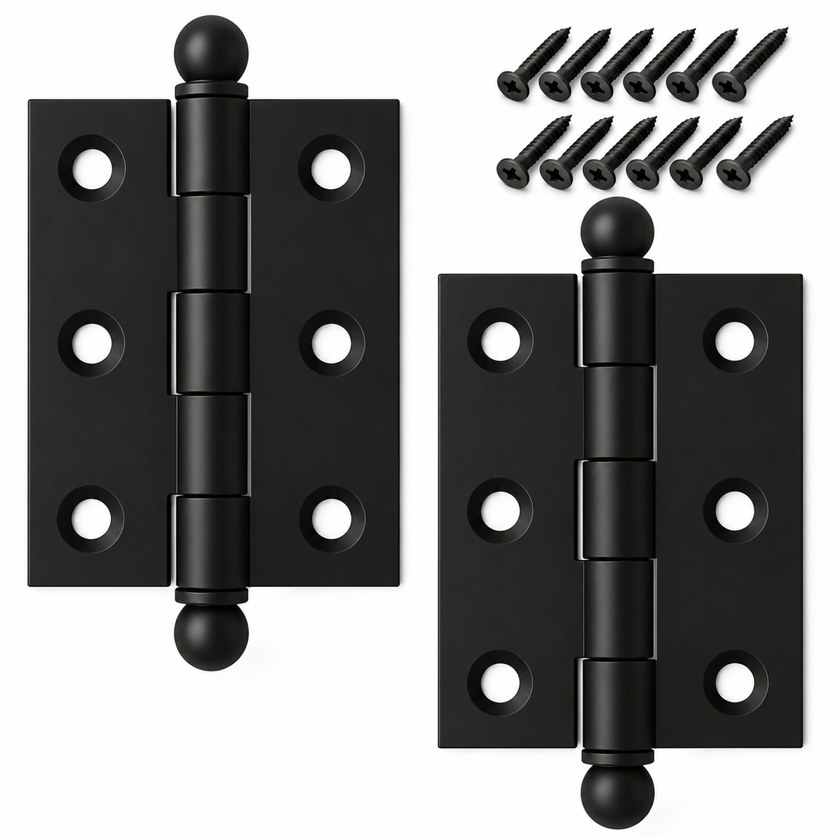 2" x 1-1/2" Cabinet Hinge, w/ Ball Tips, Solid Brass - Matte Black