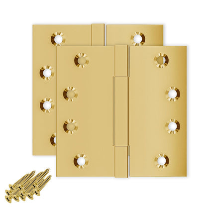 4x4 Inch Solid Brass Square Barrel Door Hinge - Polished Brass